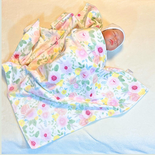 plush pink floral minky baby blanket