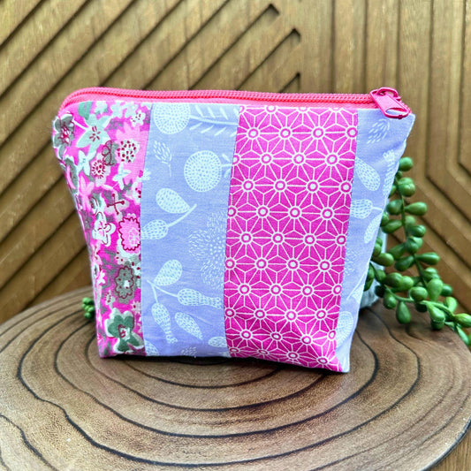 lavender and pink scrappy zippered make up bag