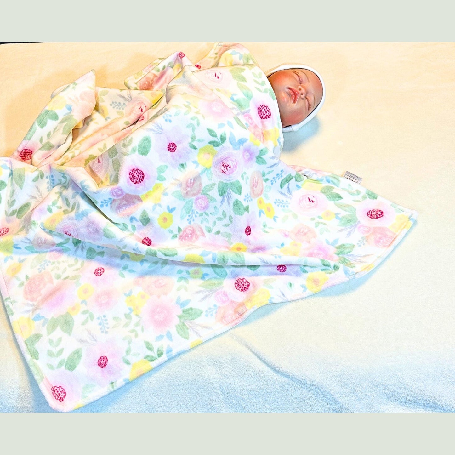 Pink Floral Minky and Flannel Baby Blanket, Dreamy Floral Minky Baby Wrap, Soft Floral Minky Snuggle Blanket, Plush Stroller Blanket
