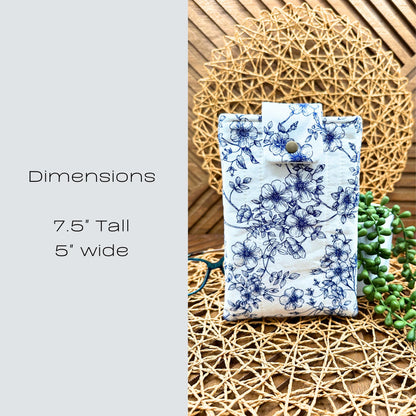 Kindle Basic 10th Generation Sleeve - Elegant Blue Floral Print Tablet Case - Multi-Functional Pouch for Kindle & More