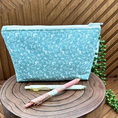 sage floral zippered make up bag