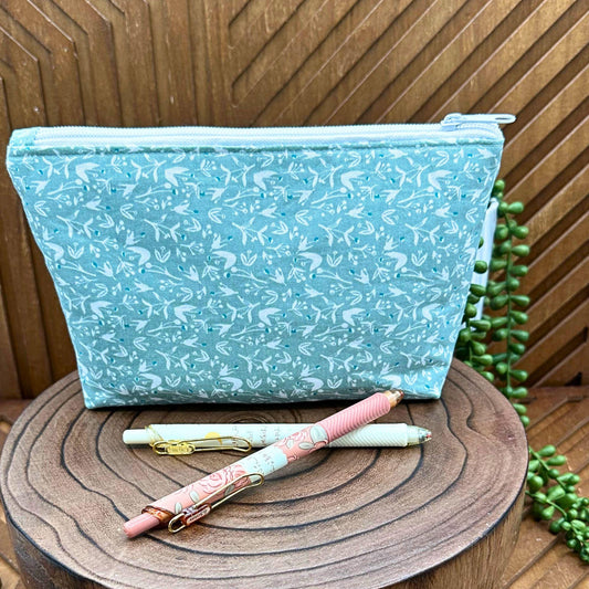 sage floral zippered make up bag