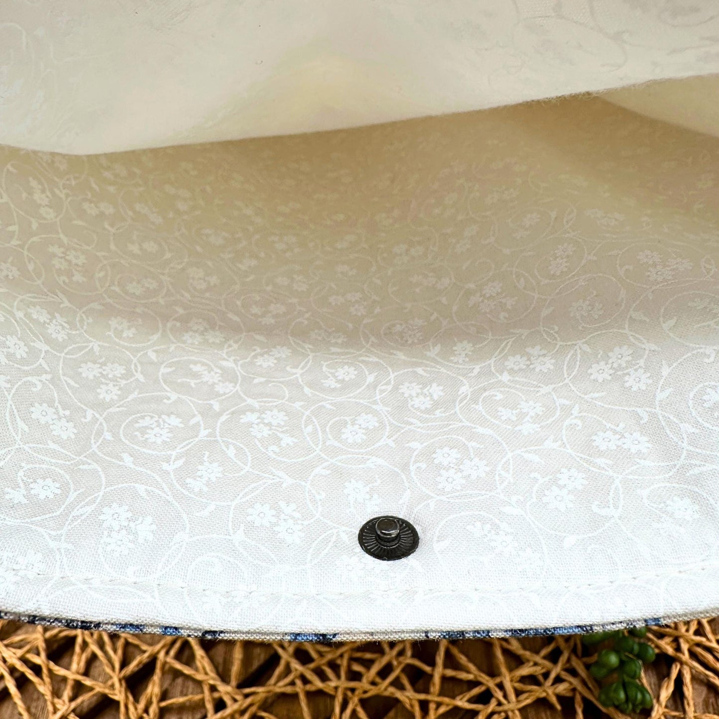 White Cotton Book Sleeve with Blue Florals and Birds - 10.75 x 9, Lightly Padded